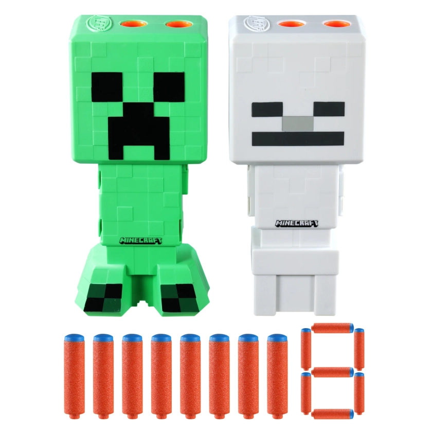 Nerf Minecraft Creeper & Skeleton Mob 2-Blaster Pack, 8 Nerf N1 Darts Compatible Only with Nerf N Series Blasters