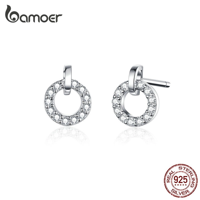 BAMOER Lucky Circle Stud Earring 925 Silver | Shopee Brasil