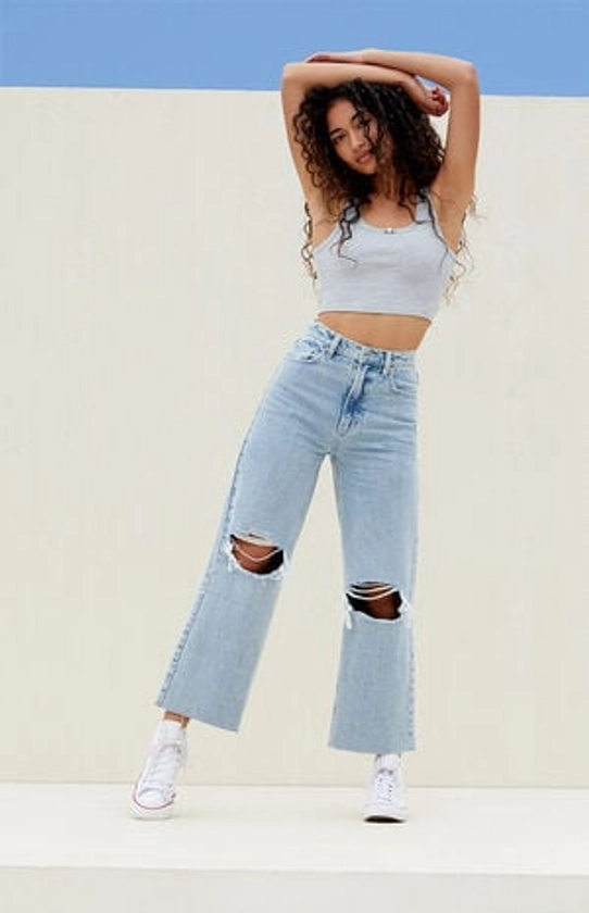 PacSun Light Indigo Ripped Cropped Wide Leg Jeans | PacSun