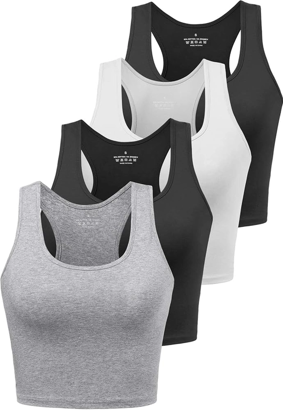 Cotton Workout Crop Tank Top for Women Racerback Yoga Tank Tops Athletic Sports Shirts Exercise Undershirts 4 Pack