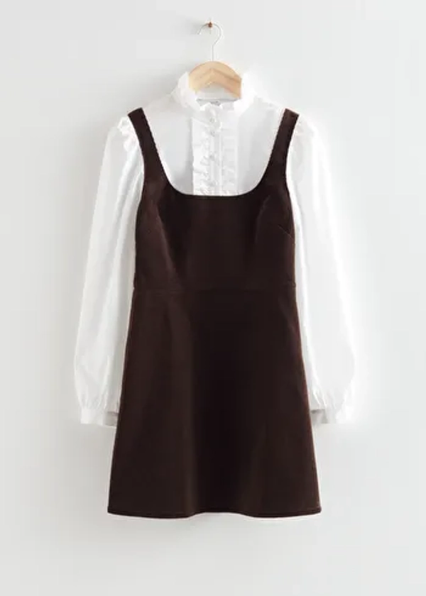 Frilled Corduroy Mini Dress - White/Brown - & Other Stories GB