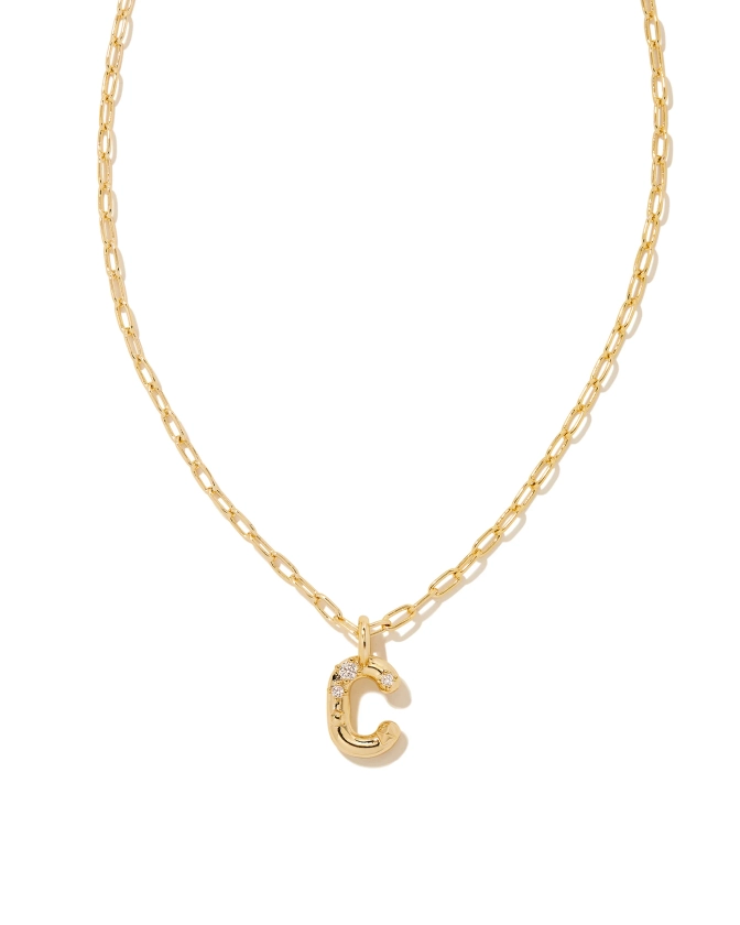 Crystal Letter C Gold Short Pendant Necklace in White Crystal | Kendra Scott