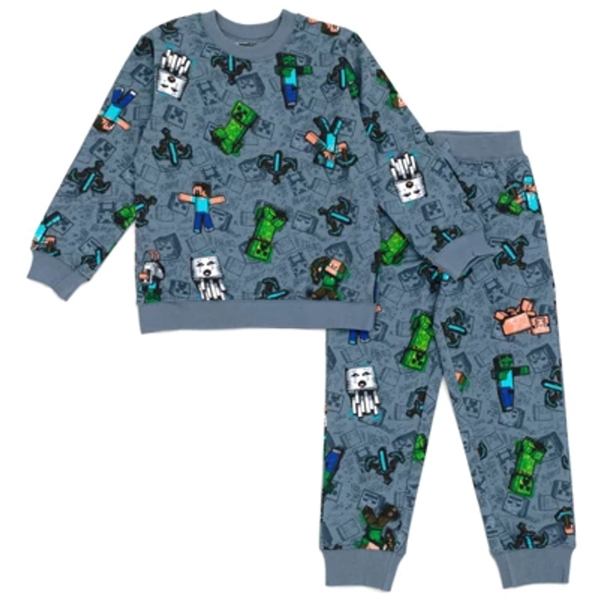 Minecraft Creeper Steve Alex Little Boys French Terry Sweatshirt and Jogger Pants Set Gray 6