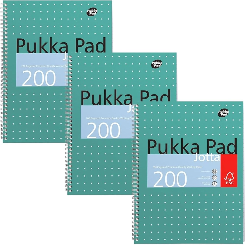 Pukka Pad, A4+ Carnet de note Jotta métallique 1 paquet -23 x 29.7cm - Carnet Spirale avec lignes de 8mm et papier 80GSM -Marges perforées à 4 trous et bords perforés -200 pages, vert LOT DE 3 : Amazon.fr: Fournitures de bureau