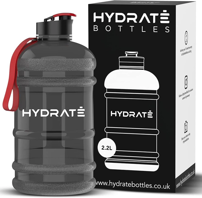 HYDRATE XL Jug 2.2L Water Bottle - BPA Free, Leak Proof, Flip Cap, Ideal for Gym, Adults - Clear Water Container with Extra Strong Material - Perfect for Sports, Rugby, and on the Go