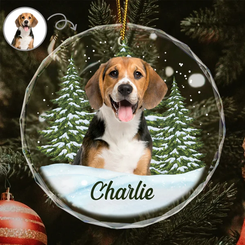 Custom Photo Pet Face - Christmas Gift For Dog Lovers, Cat Lovers, Pet Lovers, Pet Memorial - Personalized Circle Glass Ornament