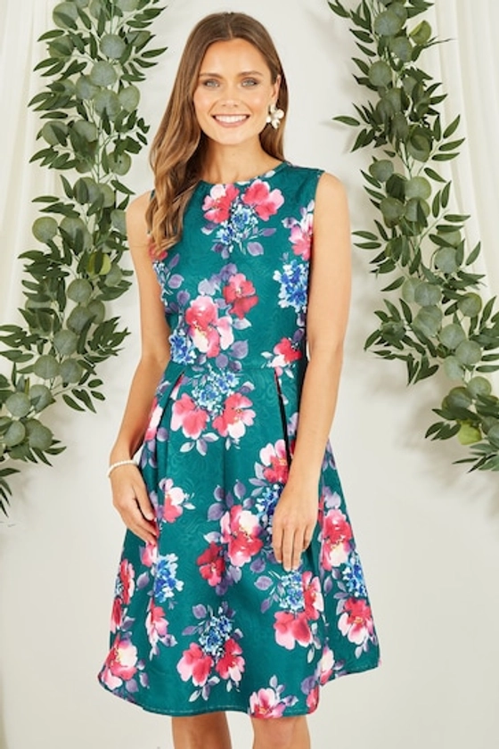 Buy Yumi Green Jacquard Winter Floral Skater Dress from the Next UK online shop