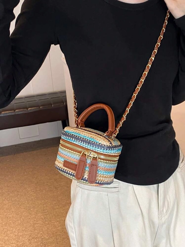 1pc Mini Straw Woven Women's Crossbody Bag For Spring And Summer, Fashionable Chain Strap Colorful Wallet Coin Purse Small Shoulder Handbag, Suitable For Girls | SHEIN USA