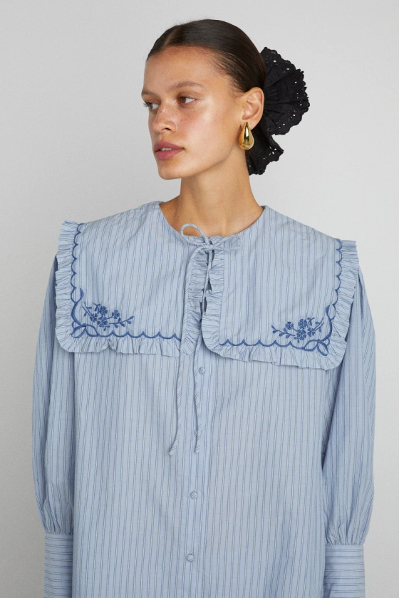 nordine square collar blouse - blue stripe