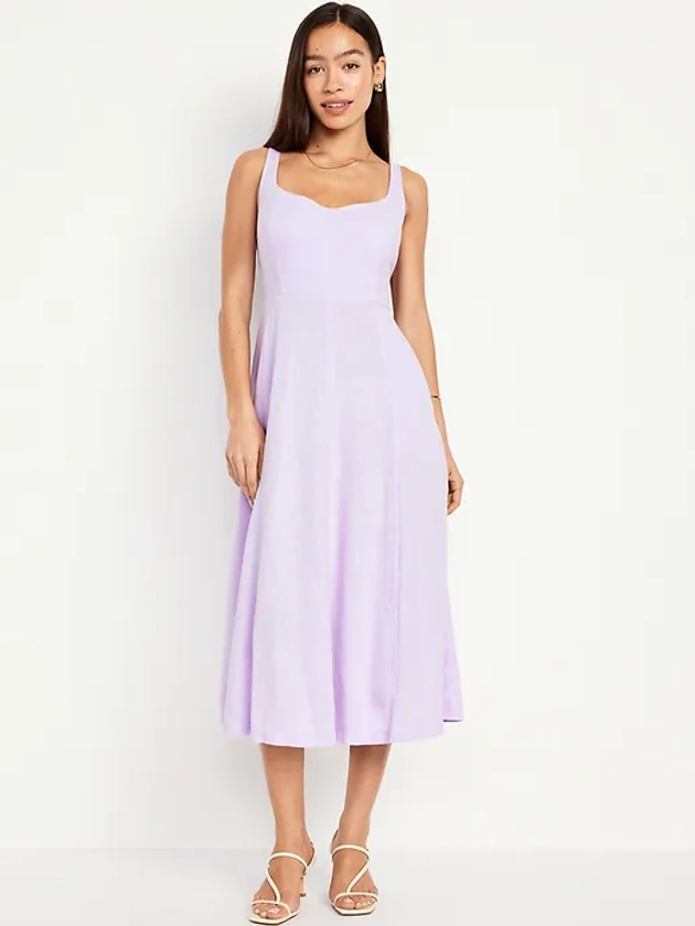 Fit &amp; Flare Linen-Blend Midi Dress