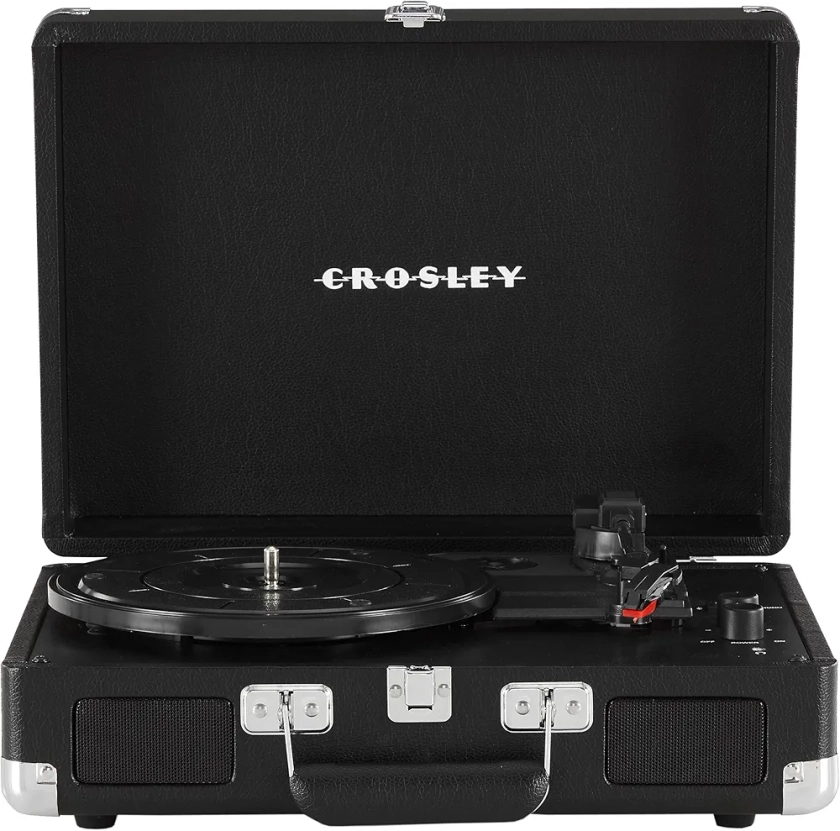 Crosley CR8005DP-BK1 Cruiser Plus Vintage 3-Speed Bluetooth in/Out Suitcase Vinyl Record Player Turntable, Black