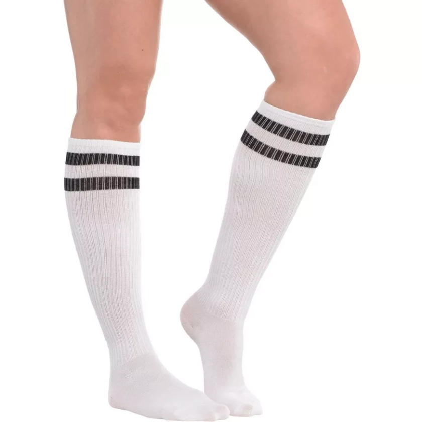 White Stripe Athletic Knee-High Socks