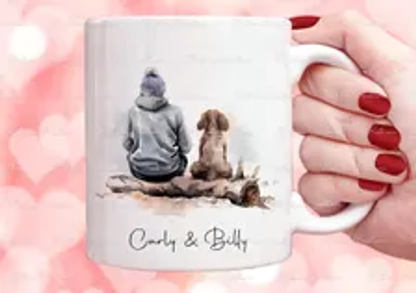 Dog and owner mug. personalised dog mug. Lots of different dogs available