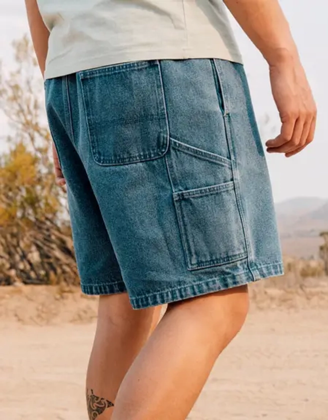 Elastic Waist Carpenter Shorts in Mid Wash | Hallensteins AU