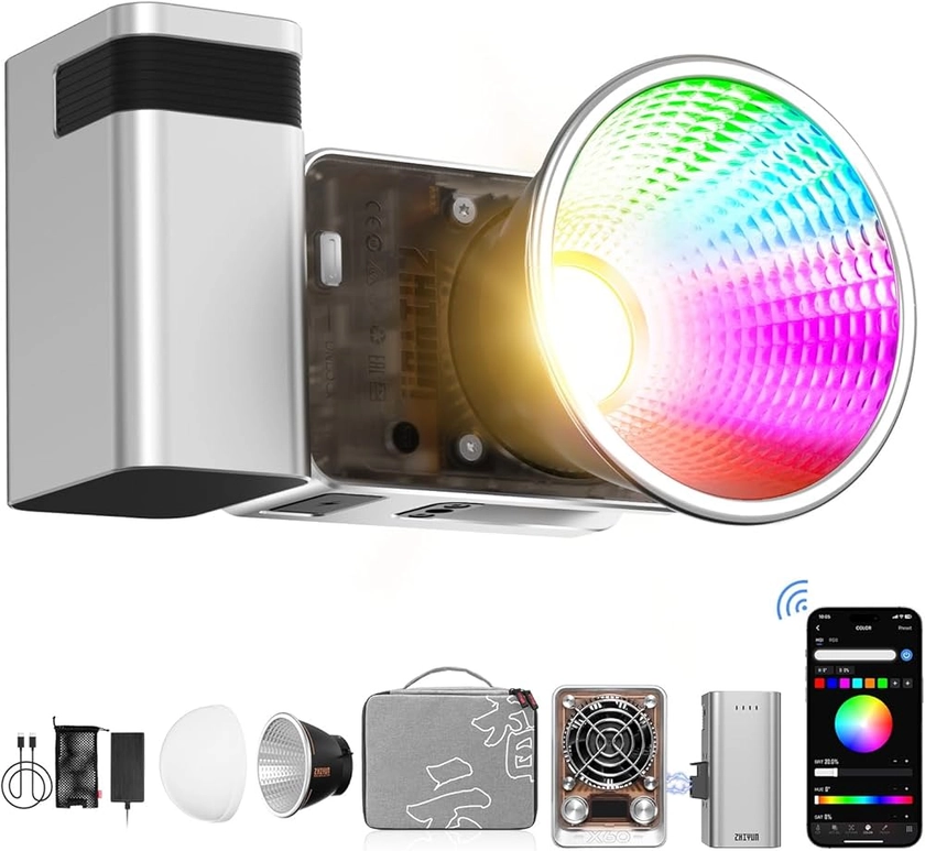 ZHIYUN Lumiere Video RGB Molus X60 RGB Combo [Official] 60W avec Batterie 2550mAh, COB LED Eclairage Video, Streaming Lampe avec 2010 Lux/ 2700~6500K/ CRI 95/ TLCI 98/ Bluetooth/ 15 Effets, 319g