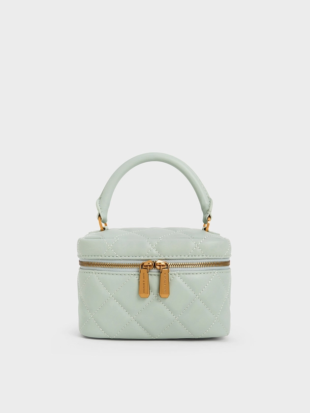 Mint Green Quilted Round Pouch | CHARLES & KEITH