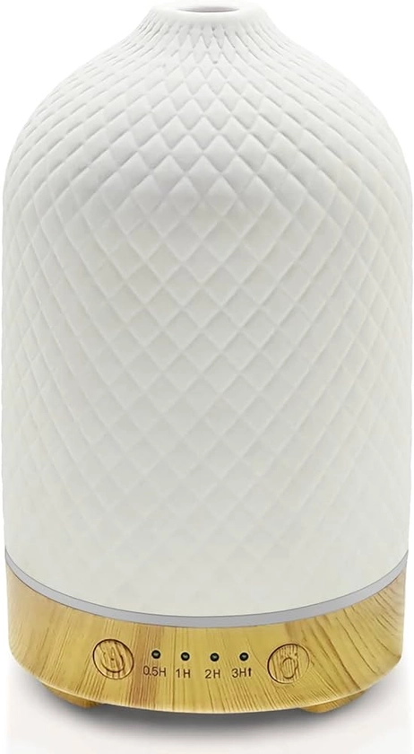 Essential Oil Diffuser Aromatherapy Air Cool Mist Diffuser 100ml Ceramic Aroma Scent Diffusers Humidifier with Auto Shut Off Ultrasonic Quiet/4 Timing Set/7 LED Lights for Home Office Sleep