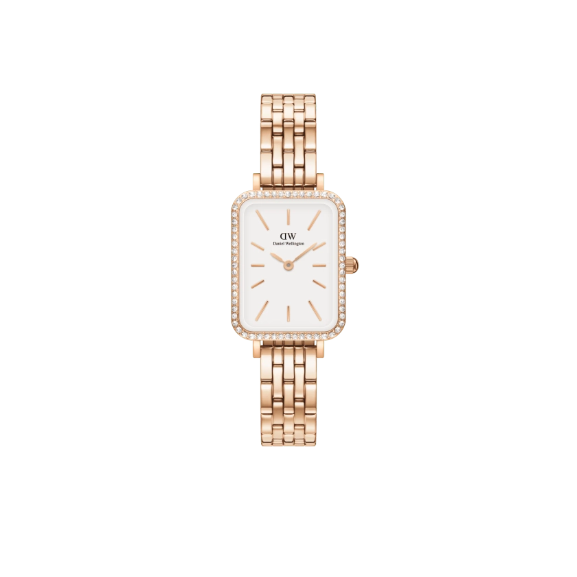 Quadro Bezel white dial watch - with rose gold strap | DW