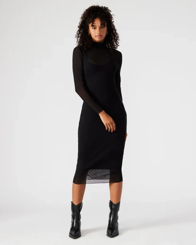 VIVIENNE Dress Black | Women's Mock Neck Midi Dress