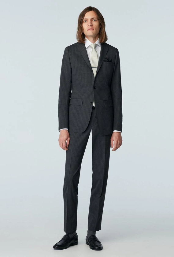Custom Suits Made For You - Howell Wool Stretch Fineline Charcoal Suit | INDOCHINO