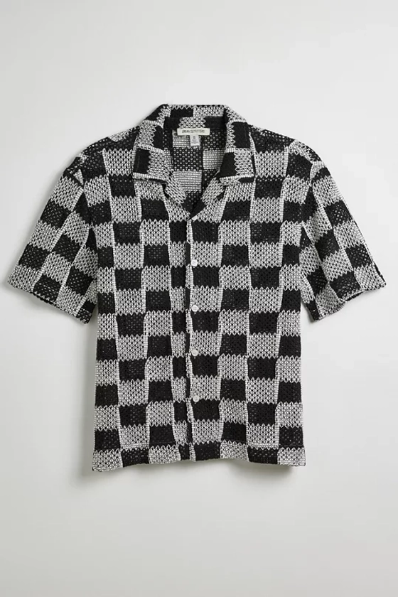 UO Checkerboard Lace Short Sleeve Shirt | Urban Outfitters