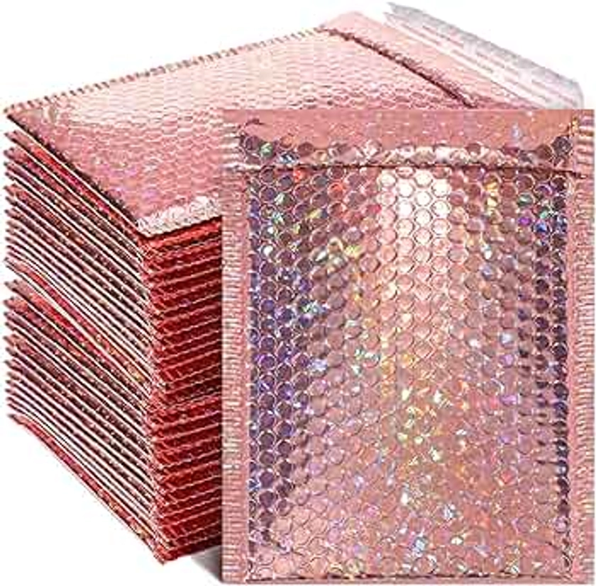 30 Pieces Holographic Bubble Mailers Padded Mailer Holographic Bubble Mailers Padded Envelopes Self Sealing Cushion Envelopes for Mailing, Shipping and Packing