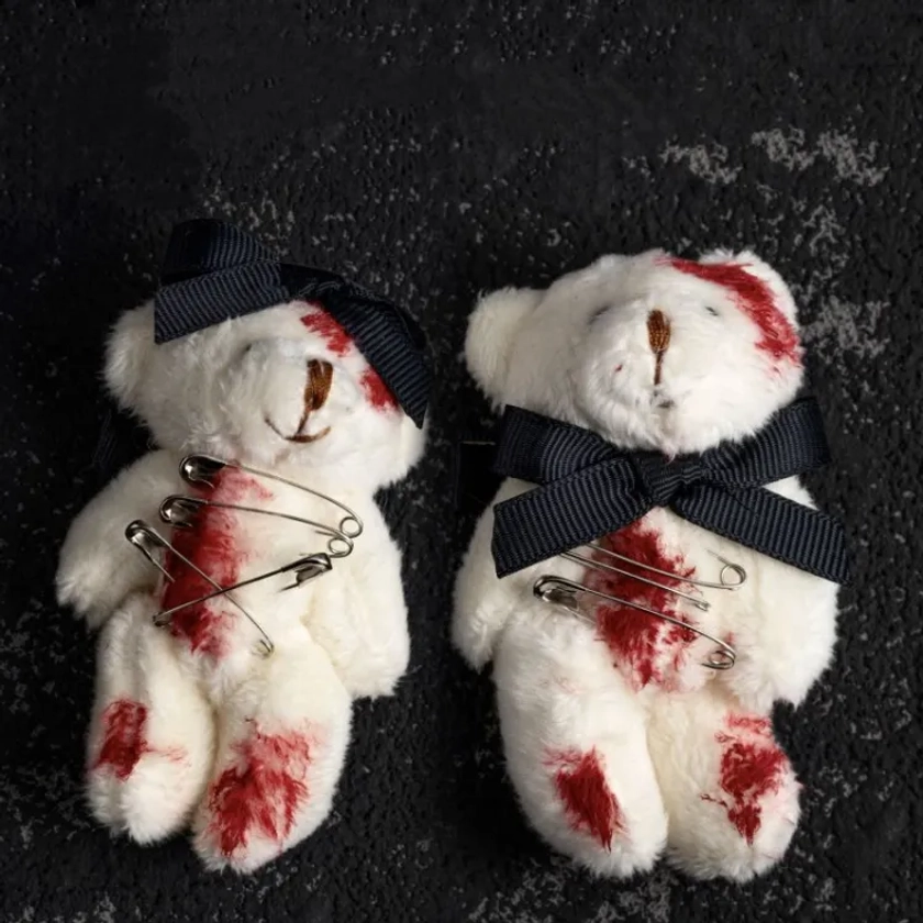 [$5.69]Gothic Bloodstained Plush Bear / Bone Hairclip with Pins 5 Options