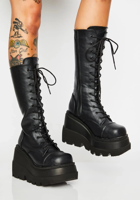 Demonia Knee High Lace-Up Platform Boots