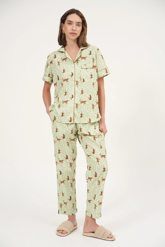 Pijama Cropped Leopardo Verde - Anotheroom - Sleepwear