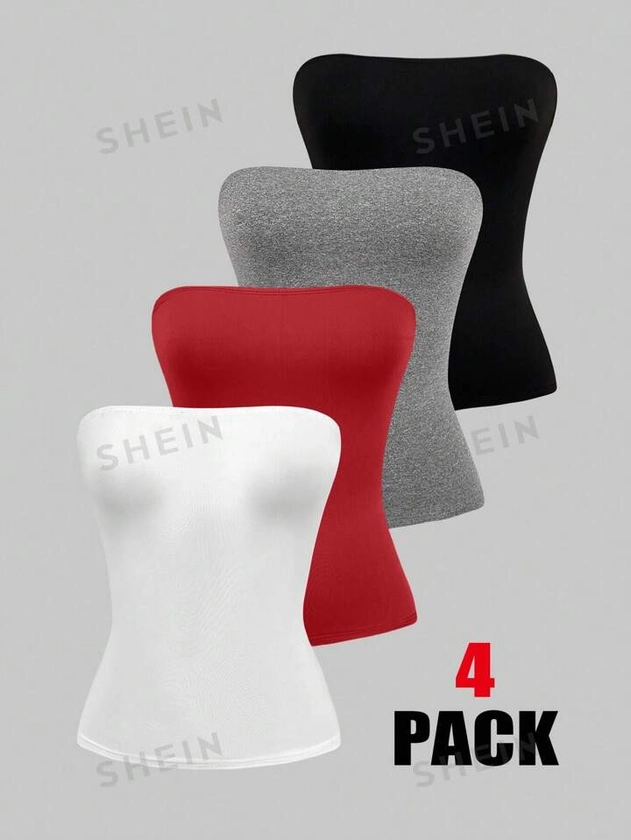 SHEIN EZwear 4pcs Women's Summer Casual Strapless Tops | SHEIN USA