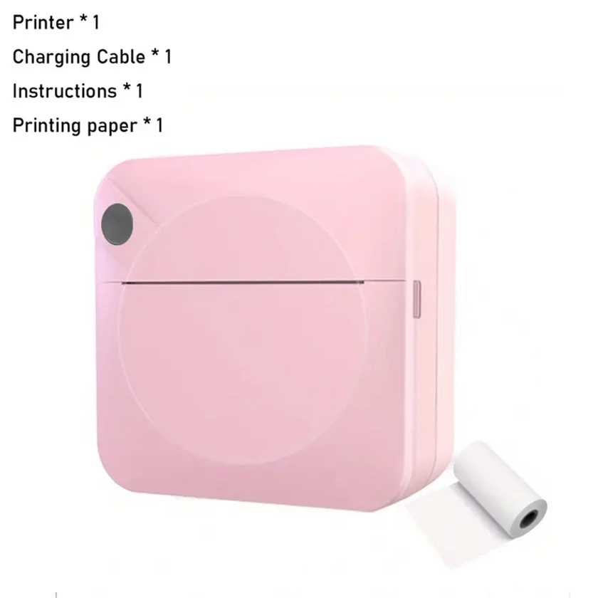 Mini Printer Portable Wireless Thermal Photo for iOS Android Mobile Phone, Inkless Printing Gift Study Notes Label Receipt with 1 roll of paper