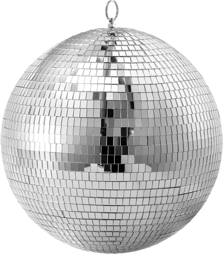 Suwimut 12 Inch Mirror Disco Ball Hanging Disco Lighting Ball with Hanging Ring for Party or DJ Club Stage, Bar, Wedding, Holiday Decoration (Silver)