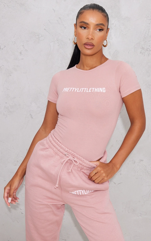 PRETTYLITTLETHING Logo Light Pink Short Sleeve Bodysuit