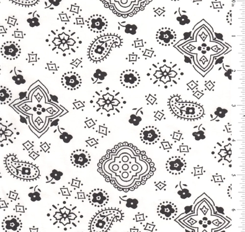White/Black 60" Bandana Fabric 15 Yards Wholesale by The Bolt