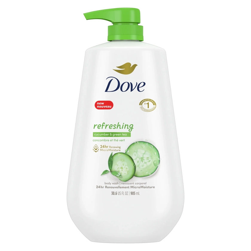 Dove Refreshing Gentle Women's Body Wash All Skin Type, Cucumber & Green Tea, 30.6 fl oz