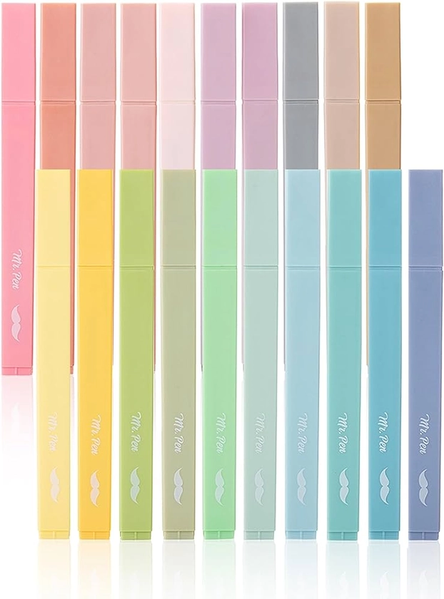 Mr. Pen- Aesthetic Highlighters, 20 pcs, Chisel Tip, Pastel Colors, No Bleed Bible Highlighter Pastel,Assorted Colors, Christmas Gifts