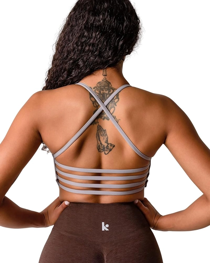 Kamo Fitness Iris Strappy Sports Bra for Women Light Support Backless Crop Top Removable Padding Open Back