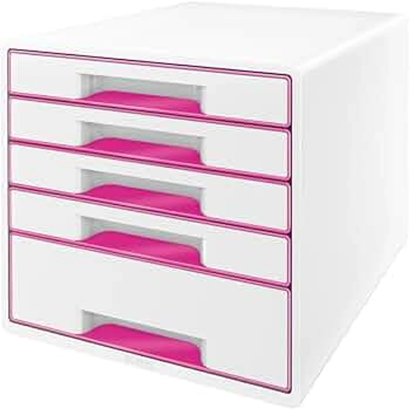 Leitz WOW Cube Storage Box with Drawers 5 Schubladen rosa metallic