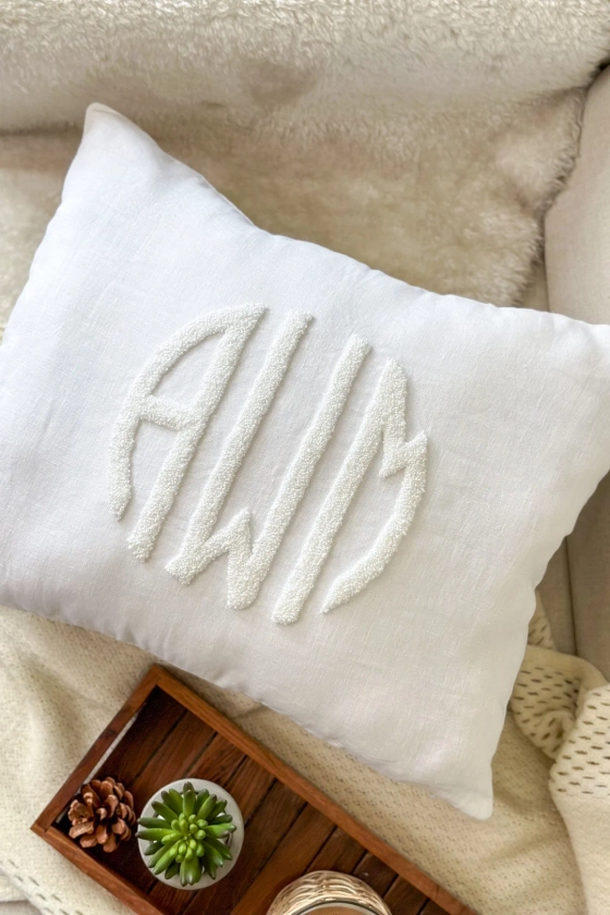 Monogram Pillow Cover With Punch Needle Embroidery, Personalized Wedding Gift for Couple, Custom Monogram Gift, Wedding Pillowcase - Etsy