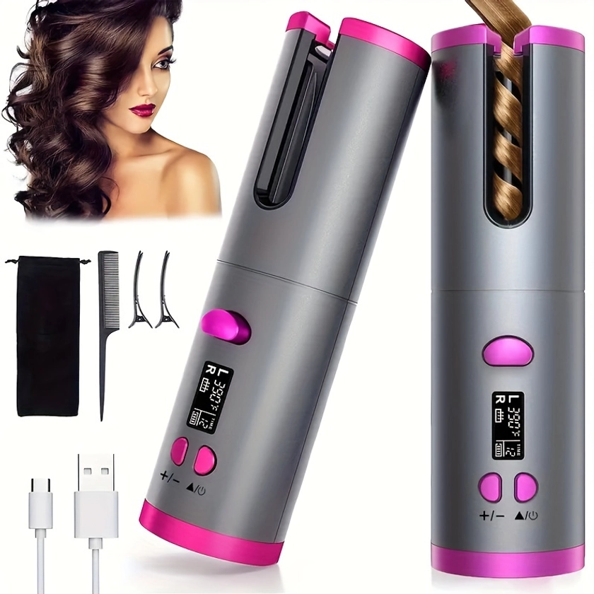 Cordless Automatic Curling Iron - USB Rechargeable, Anti-*, Ceramic Cylinder, Quick Heating, 5-Level Temperature Control - Perfect For Long Hair,