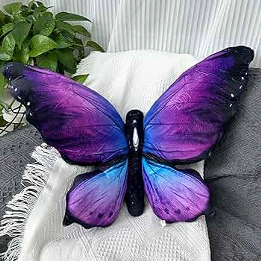 Butterfly Pillow 23.6" x 17.7" Throw Pillows Butterfly Shaped Seat Cushion Pad Stuffed Animal Plush 3D Print Pillow Home Bedroom Decor (Purple)