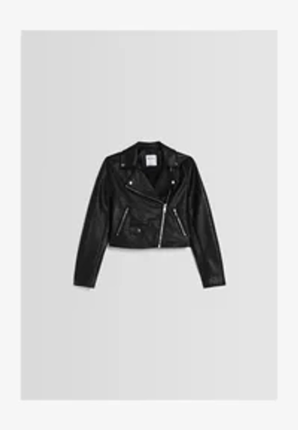 Bershka BIKER-FAUX LEATHER JACKET-BLACK - Veste en similicuir - black/noir - ZALANDO.FR