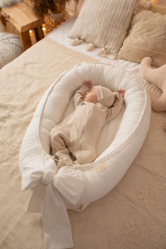 Premium Soft Linen Handmade Baby Nest - Cream | The Baby Den