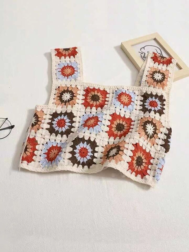 Bikinx Handmade Crochet Random Flower Pattern Short Cover Up