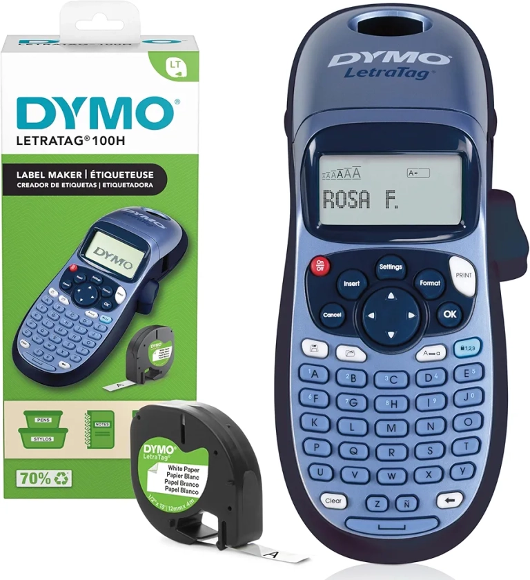 Dymo LetraTag LT-100H Handheld Label Maker | ABC Keyboard Label Printer with Easy-to-Use, 13 Character LCD Screen | for Home or Office | Blue