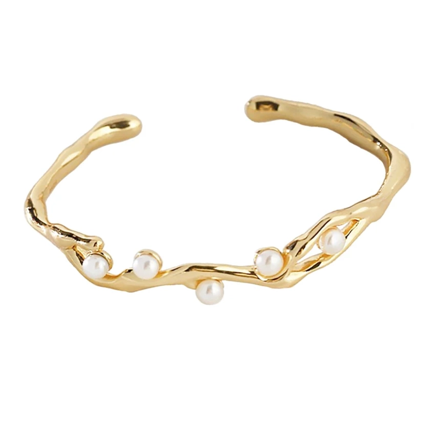 Branch Shape Gold Plated Silver With Freshwater Pearls Bangle