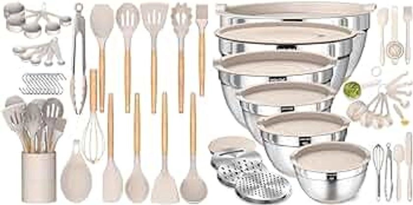 Umite Chef Kitchen Cooking Utensils Set Mixing Bowls with Airtight Lids Set with Grater Attachments