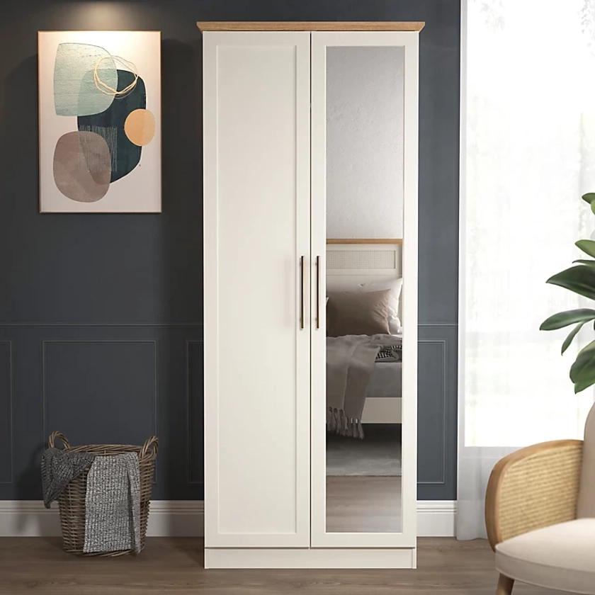 GFW Lyngford 2 Door Mirrored Wardrobe Ivory | DIY at B&Q