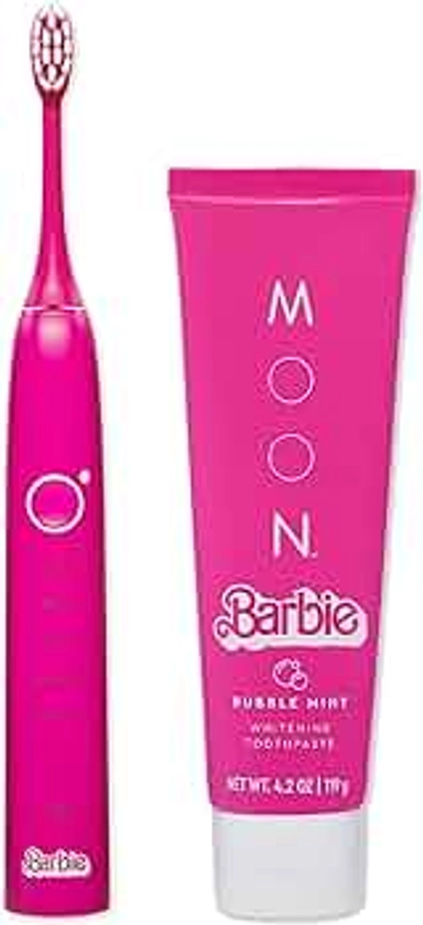 Barbie™ The Movie x MOON Pink Electric Toothbrush and Bubble Mint Whitening Stain Removal Toothpaste, Fluoride-Free, Bubble Gum Pink, for Kids and Adults
