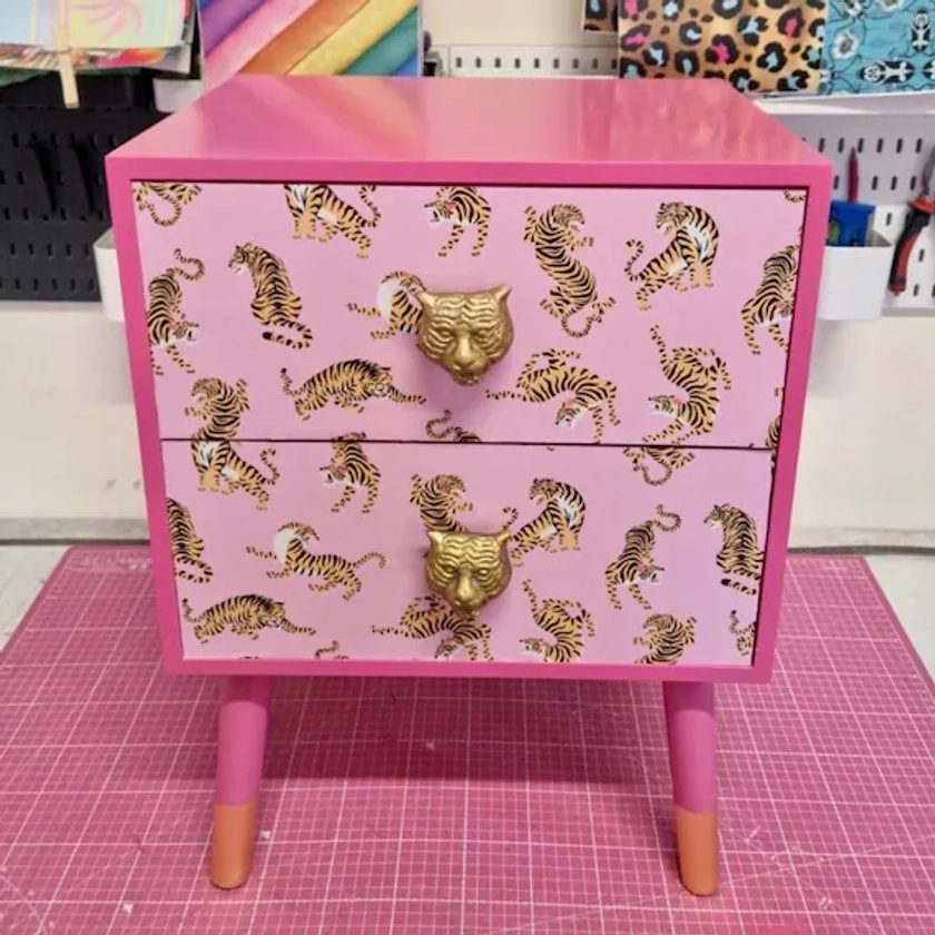 Pink Tiger Square Bedside Table, Two Drawers, Ideal Nightstand. Flamingo and Baby Pink With Gold. Customisable - Etsy